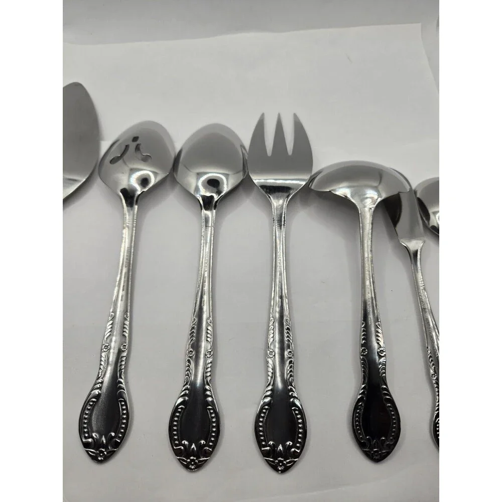 Columbia Beaded Handle Stainless Steel Flatware Complete Serving Set 7 pcs.